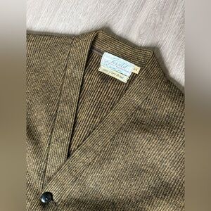 Vintage 50s Jersild Wool Birdseye Cardigan Brown 44 XL Virgin Wool Made in USA
